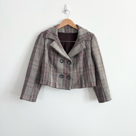 Vintage Plaid Double-Breasted Cropped Blazer - Picture 2 of 13